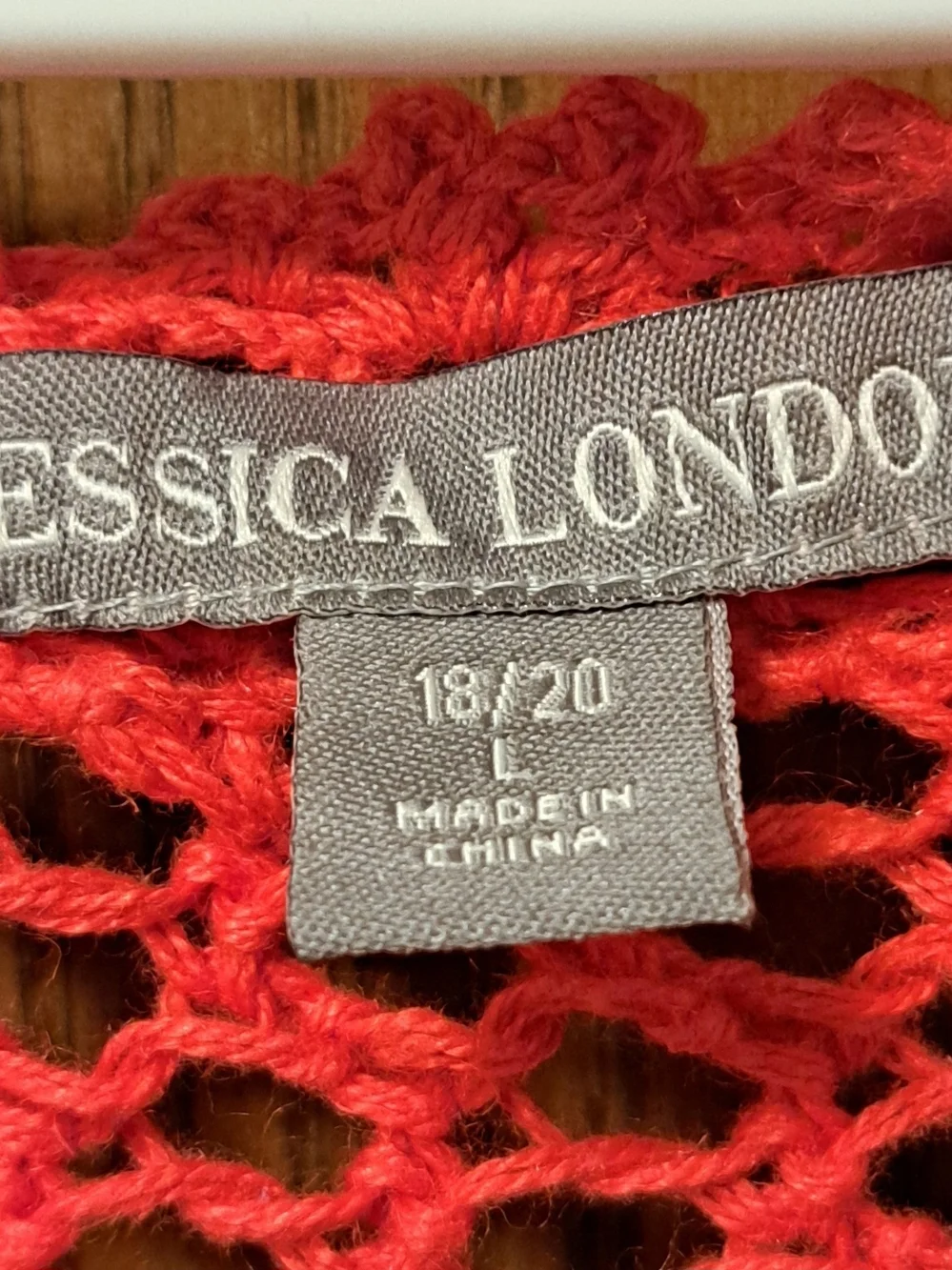 Jessica London Open Crochet Poncho Cardigan in Coral - Picture 3 of 3